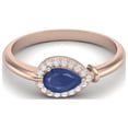 thumbnail image 1 of 6X4mm Pear Blue Sapphire 925 Sterling Silver Rose Vermeil Solitaire Halo Mother's Day Gift Ring, 1 of 1