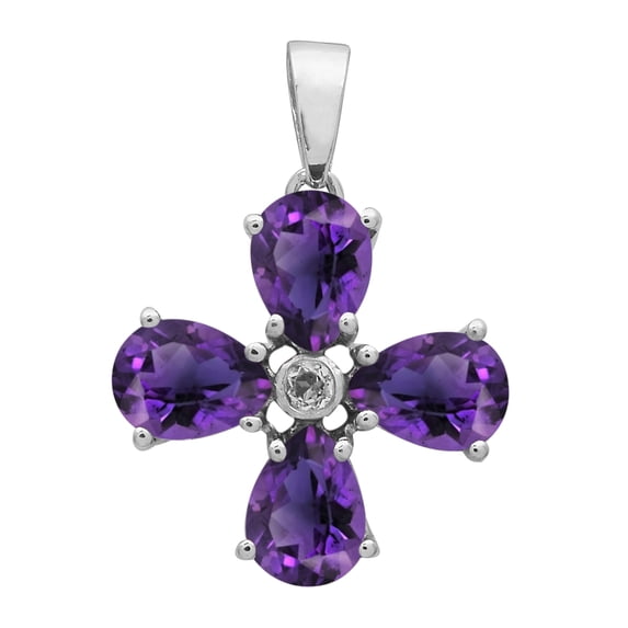 6X4mm Pear Purple Amethyst 925 Sterling Silver Women Religious Christian Cross Pendant Jewelry
