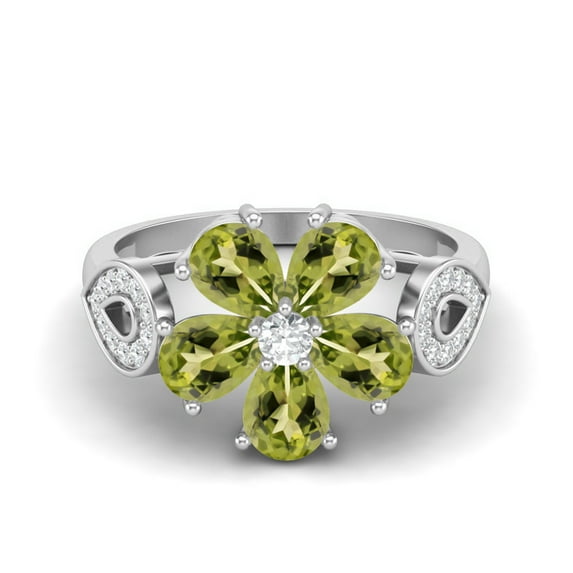 6X4mm Pear Shape Peridot 925 Sterling Silver Floral Art Deco Women Mother's Day Gift Ring