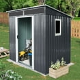 thumbnail image 1 of 6X5 FT Outdoor Metal Storage Shed with Foundation, Waterproof Garden Tool Shed with Window, Lockable Sliding Doors and Sloped Roof for Garden, Backyard, Black, 1 of 7