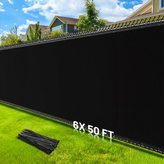 6X50ft Black Fence Privacy Screen Patio Privacy Screen Heavy Duty Garden Fence Mesh with Straps & Brass Grommets