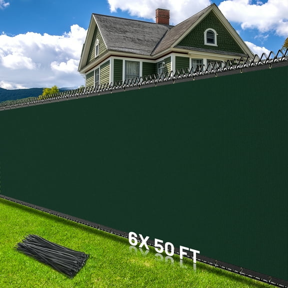 6X50ft Privacy Fence Screen, Outdoor Patio Privacy Screens Straps & Brass Grommets Include, Dark Green