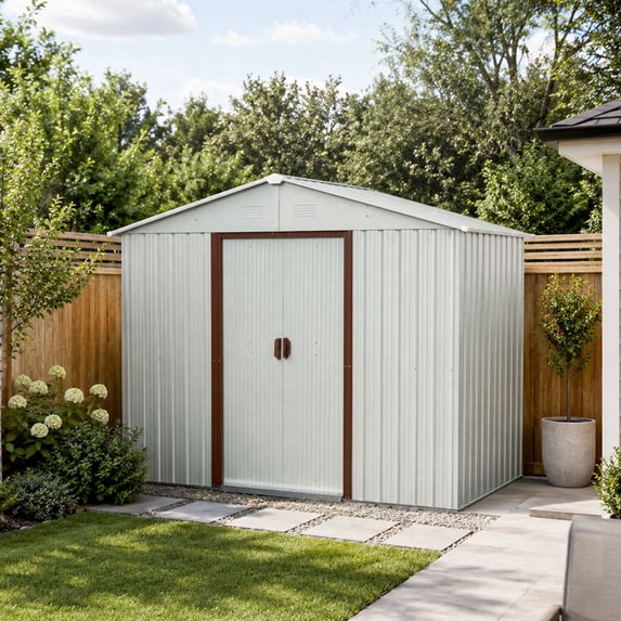 CarButler 6x5ft Metal Outdoor Storage Shed with Lockable Sliding Doors for Garden Backyard Patio Lawn White