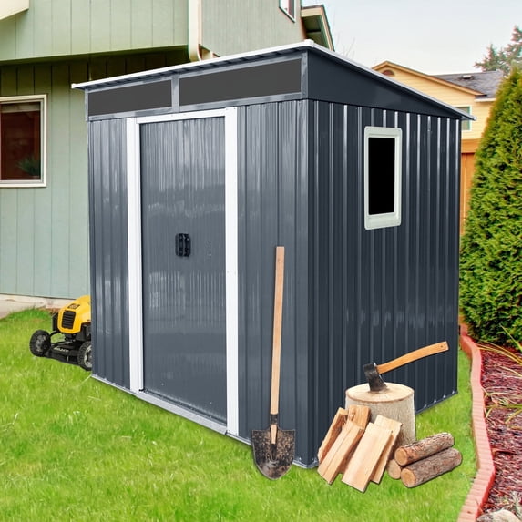 CarButler 6x5ft Metal Outdoor Storage Shed with Window and Transparent Plate,Lockable Sliding Doors for Garden Backyard Patio Black