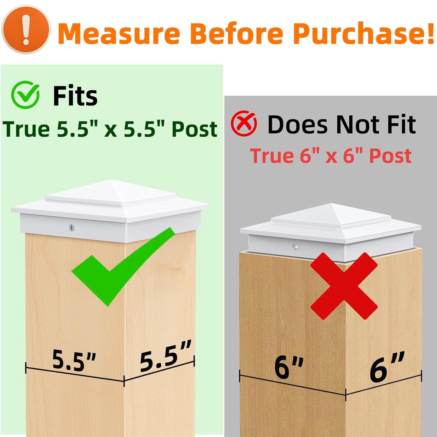 6X6 Aluminum White  Post Caps for  5.5" x 5.5" Wood Posts, Heavy-Duty Fence Post Caps Cover for Cedar Fence Deck Mailbox - Weatherproof, Rust-Resistant - 8 Pack
