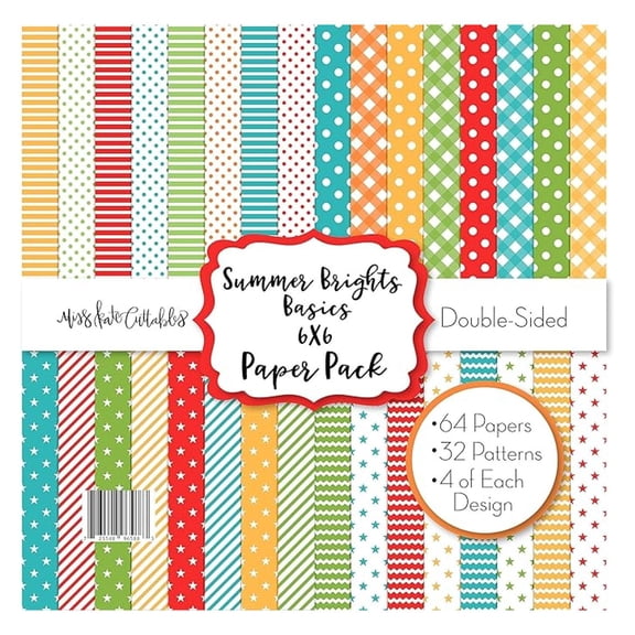 6X6 Pattern Paper Pack - Summer Brights Basics - Card Making Scrapbook Specialty Paper Double-Sided 6"x6" Collection Includes 64 Sheets - by