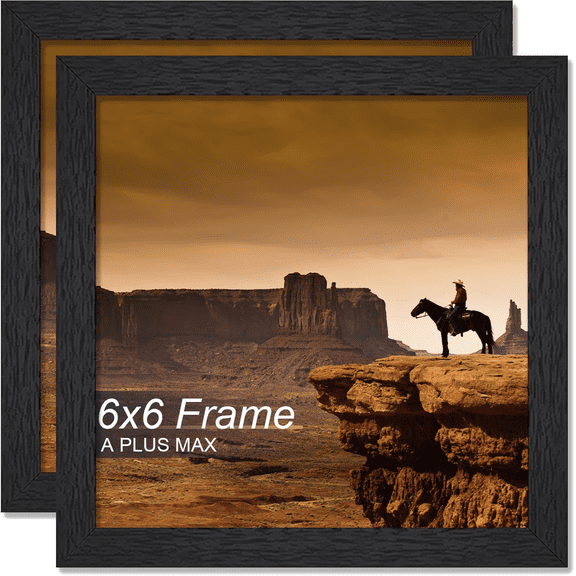 6X6 Picture Frame Set of 2, Black Engineered Wood Frame for 6 X 6 Inch Picture P