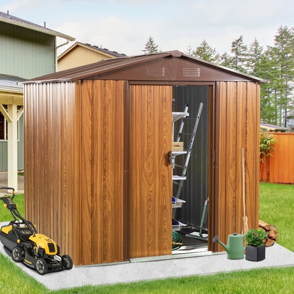 CarButler 6x6ft Metal Outdoor Storage Shed with Lockable Sliding Doors for Garden Backyard Patio Lawn coffee