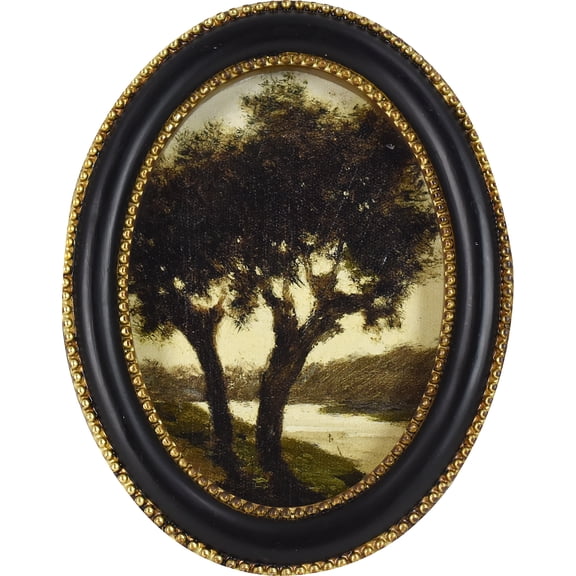 Home Decor Collection 6x8 Gold Ornate Tree Oval Framed Wall Art, Vintage Landscape Canvas Artwork with Black and Gold Resin Frame, Rustic Nature Decor, Tabletop or Wall Hanging Accent