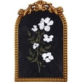 thumbnail image 1 of Crystal Art Gallery 6x8 Gold Ornate Arch Tabletop Framed Pretty Little Flower III Black Art with Metal Easel Back, White Floral on Black Crystex Textured Finish Vintage Decorative Accent, 1 of 10