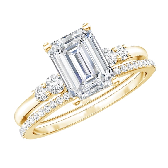 Rosec Jewels 6X8 MM Emerald Cut Lab Grown Diamond Bridal Ring Set - Gift For Women, 10K Yellow Gold, US 8.00
