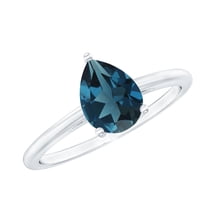 Rosec Jewels Solitaire London Blue Topaz Teardrop Ring for Women - 6X8 mm Pear Shape - December Birthstone Ring - AAA Quality, 925 Sterling Silver, US 4.00