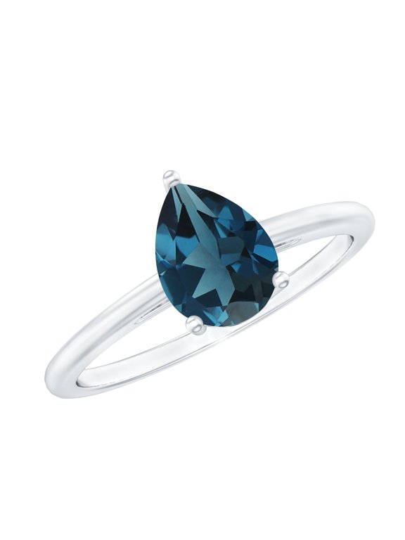 Solitaire London Blue Topaz Teardrop Ring for Women - 1 Carat - December Birthstone Ring - AAA Quality, 925 Sterling Silver, US 4.00
