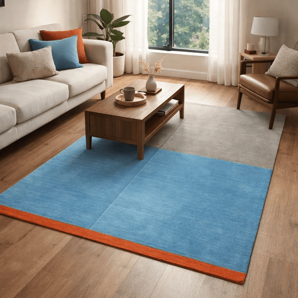 TEPPICH HOMES 6x8 Blue & Grey Tufted Rug – Premium Geometric Wool Area ...