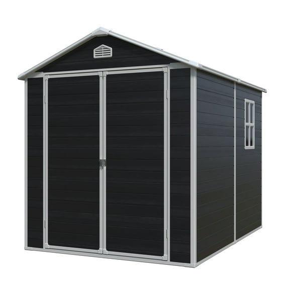 CarButler 6x8ft Resin Outdoor Storage Shed Heavy Duty Waterproof Shed with Floor,Window and Lockable Doors for Garden Patio Backyard Black