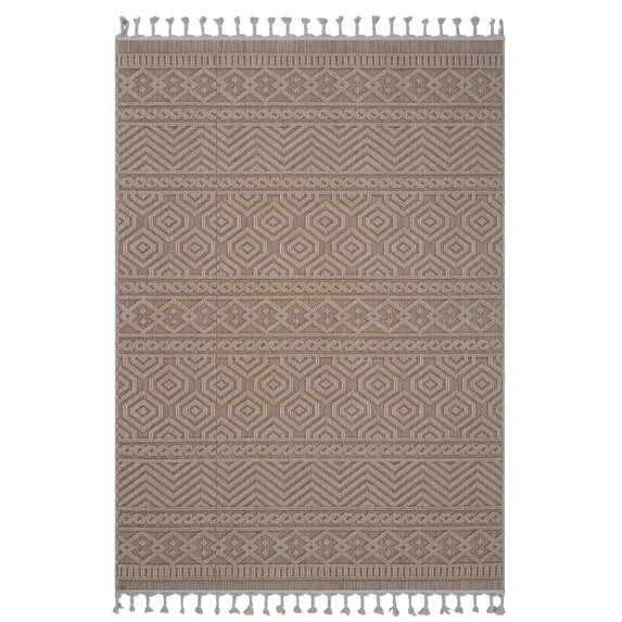 6X9 Mocha Geometric Rug / Stain-Resistant, Suitable for Dining Room