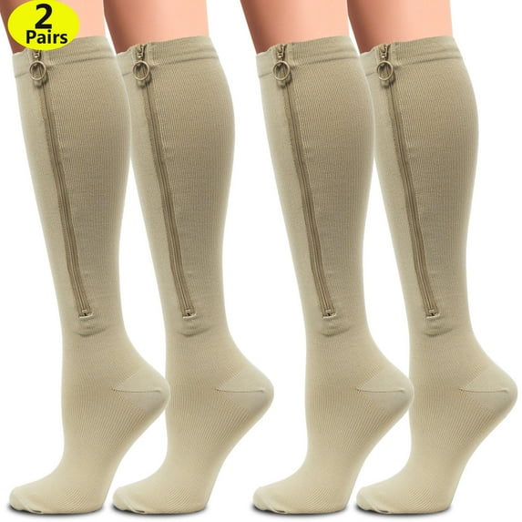 6XL(2 Pack) Big & Tall Zipper Compression Socks for Women Men, 20-30mmHg Closed Toe Knee High Support Socks, Wide Plus Size Calf Compression Stockings,ChYoung