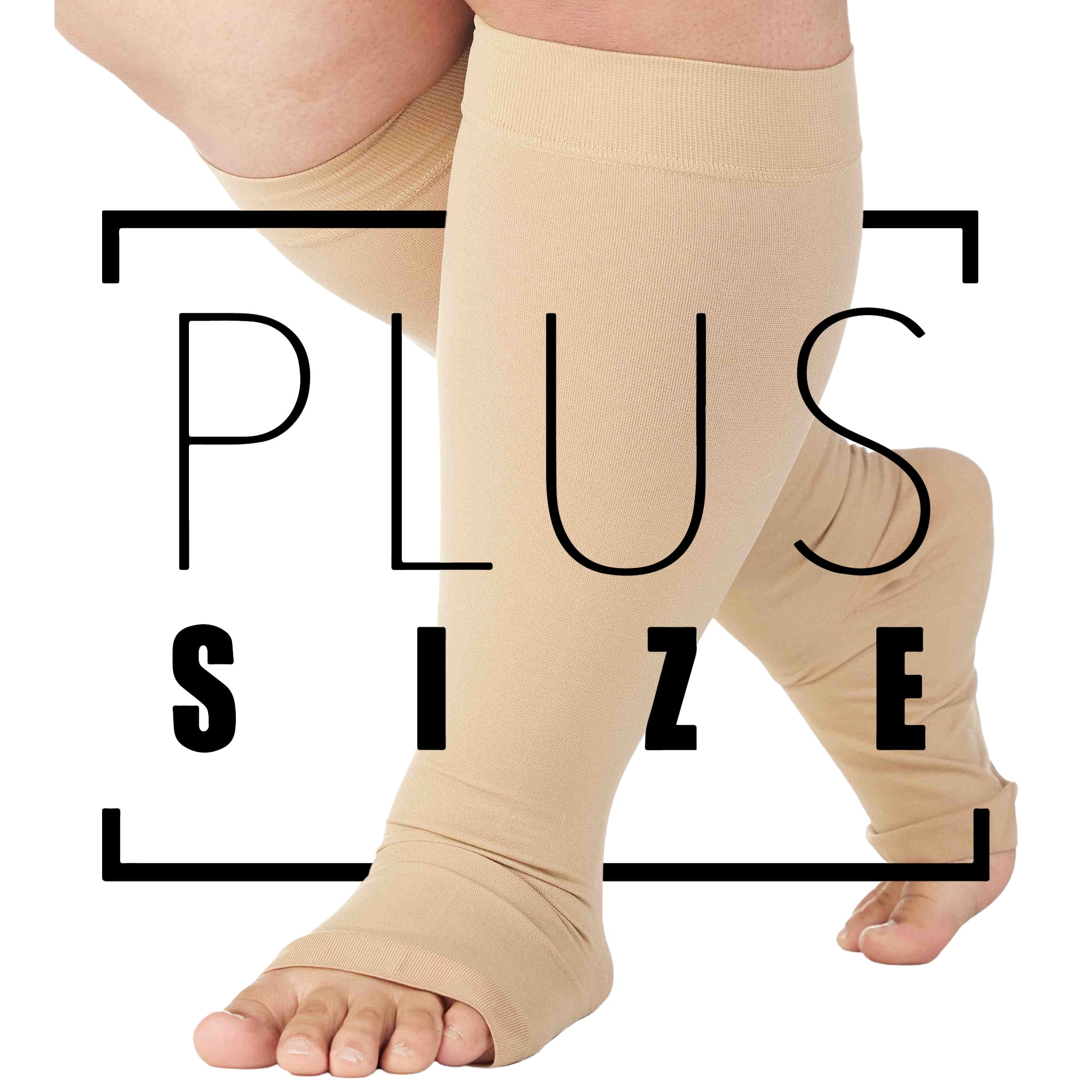 6XL Plus Size Unisex Compression Knee High Stockings 20-30mmHg - Wide Calf Compression  Socks with Open Toe for Men and Women Circulation, Lymphedema, Diabetes, DVT,  Swelling - Beige, 6X-Large 