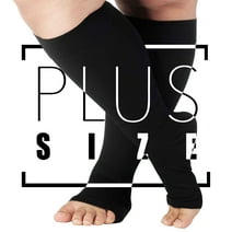 6XL Plus Size Unisex Compression Knee High Stockings 20-30mmHg - Wide Calf Compression Socks with Open Toe for Men and Women Circulation, Lymphedema, Diabetes, DVT, Swelling - Black, 6X-Large