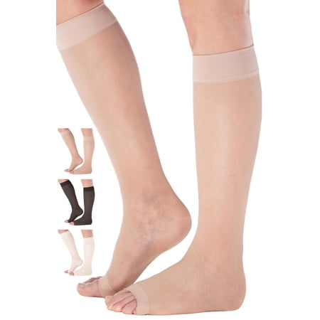 Toeless Plus Size Women Compression Socks 15-20mmHg for Travel - Nude, 6X-Large