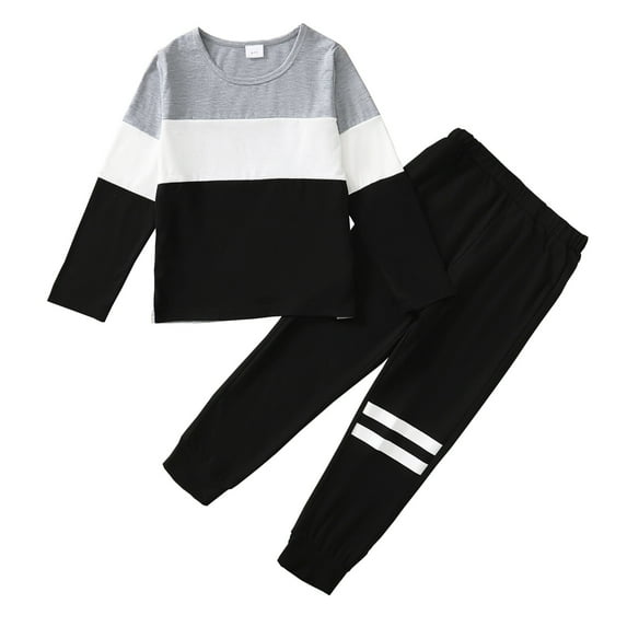 6Y Kids Boy Clothes Little Boys 2PCS Outfits 6-7 Years Boys Long Sleeve Round Neckline Tops Pants Set Gray