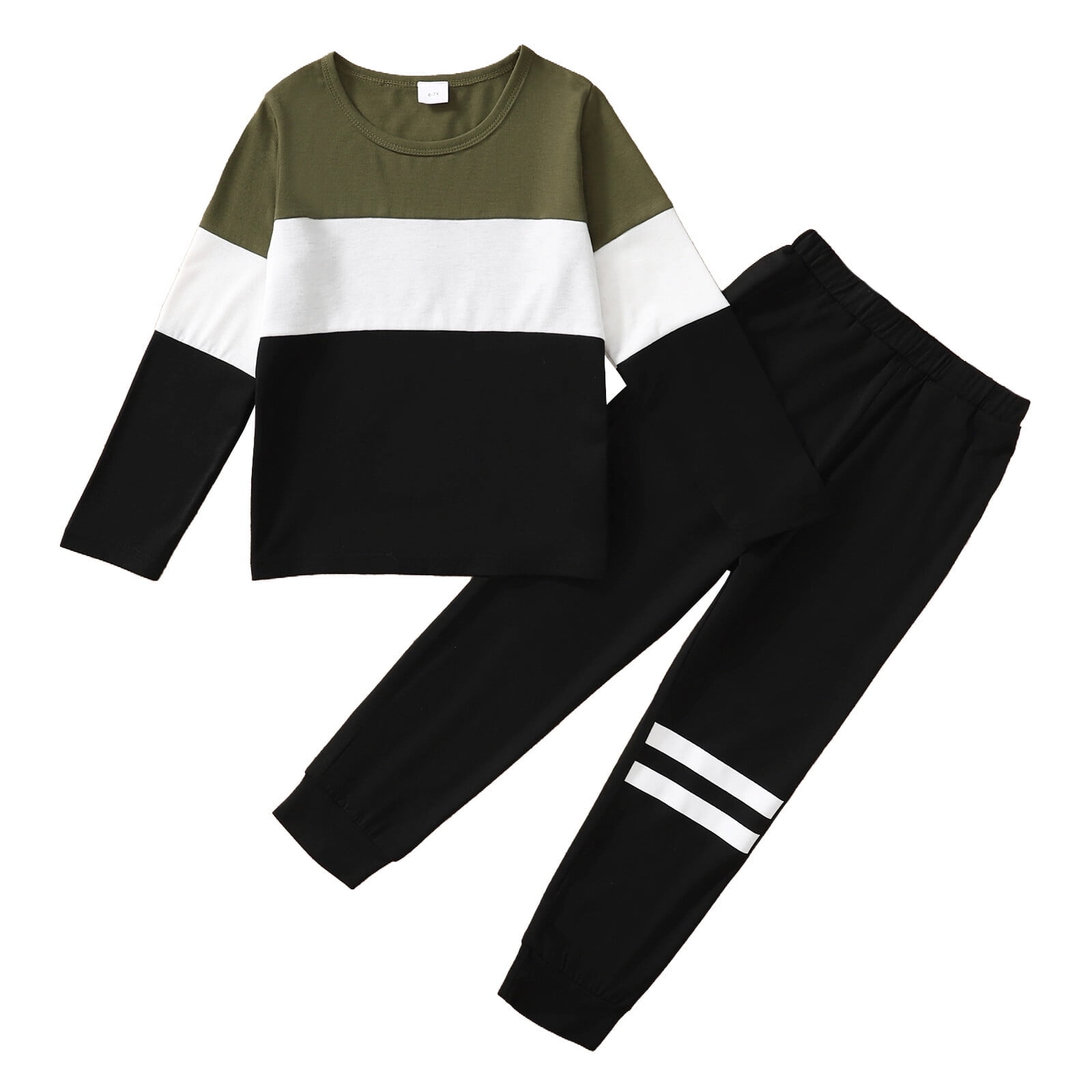 6Y Kids Boy Clothes Little Boys 2PCS Outfits 6-7 Years Boys Long Sleeve Round Neckline Tops Pants Set Green