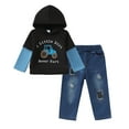 thumbnail image 1 of 6Y Kids Boys Clothes 7 Years Boys Fall Winter Pant Set Little Boys Long Sleeve Letter Print Hooded Top Jeans Pants 2PCS Outfits Set Black, 1 of 7
