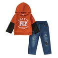 thumbnail image 1 of 6Y Kids Boys Clothes 7 Years Boys Fall Winter Pant Set Little Boys Long Sleeve Letter Print Hooded Top Jeans Pants 2PCS Outfits Set Brown, 1 of 7