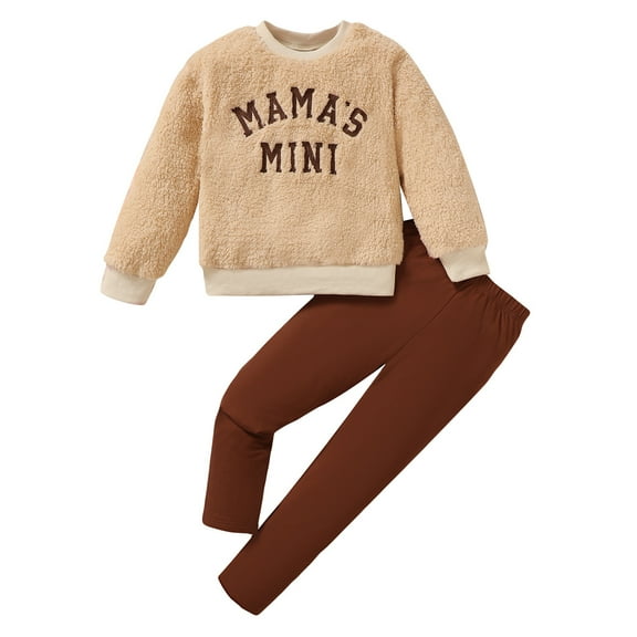 6Y Kids Girls Clothes 6 Years Girls Fall Winter Pant Set Little Girls Long Sleeve Letter Print Top Pants 2PCS Set Brown