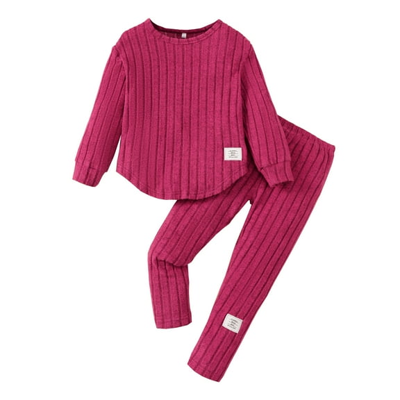 6Y Kids Girls Clothes 6 Years Girls Fall Winter Pant Set Little Girls Long Sleeve Round Neckline Solid Color Top Pants 2PCS Set Rose Red