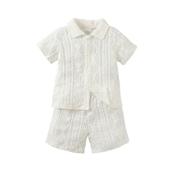 6Y Little Boys Clothes 6 Years Boys 2PCS Summer Outfits Set Solid Color Little Boys Short Sleeve Lapel Top Shorts Set Apricot