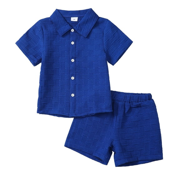 6Y Little Boys Clothes 6Y Boys 2PCS Summer Outfits Set Solid Color Lapel Design Little Boys Short Sleeve Shirt Top Shorts Set Dark Blue