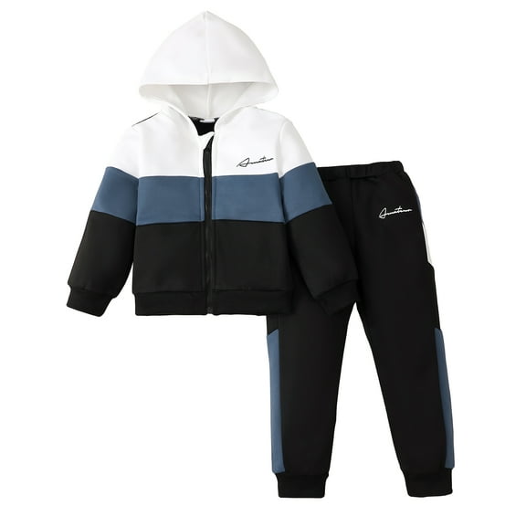 6Y Little Boys Clothes 6Y Boys Pant Set Little Boys Long Sleeve Hooded Top Pants 2PCS Set Blue