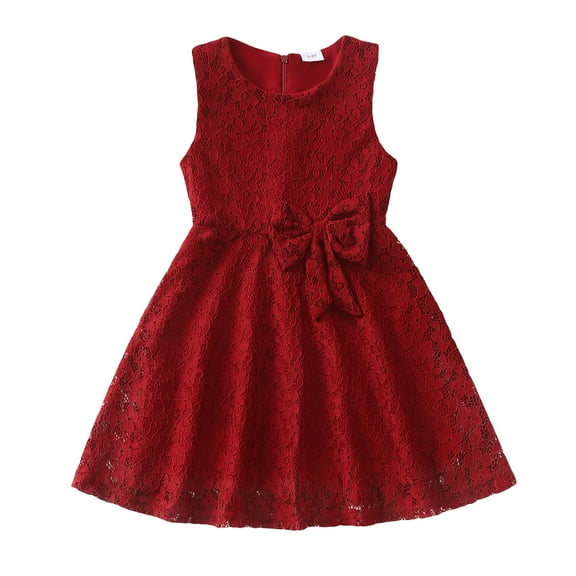 6Y Little Girl Dress 7Y Girls Sleeveless Dress Solid Color Round Neckline Little Girls Casual Dress Red