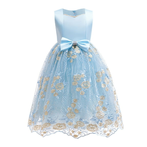 6Y Little Girls Dress Little Girls Princess Dress Party Dress 7Y Girls Sleeveless Cute Bowknot Tulle Dress Blue