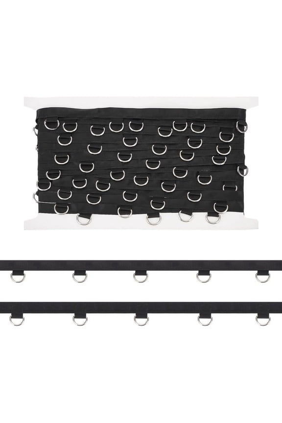 6Yard Polyester Lacing Tape Plastic D Ring Corset Ribbon Black 2.2cm