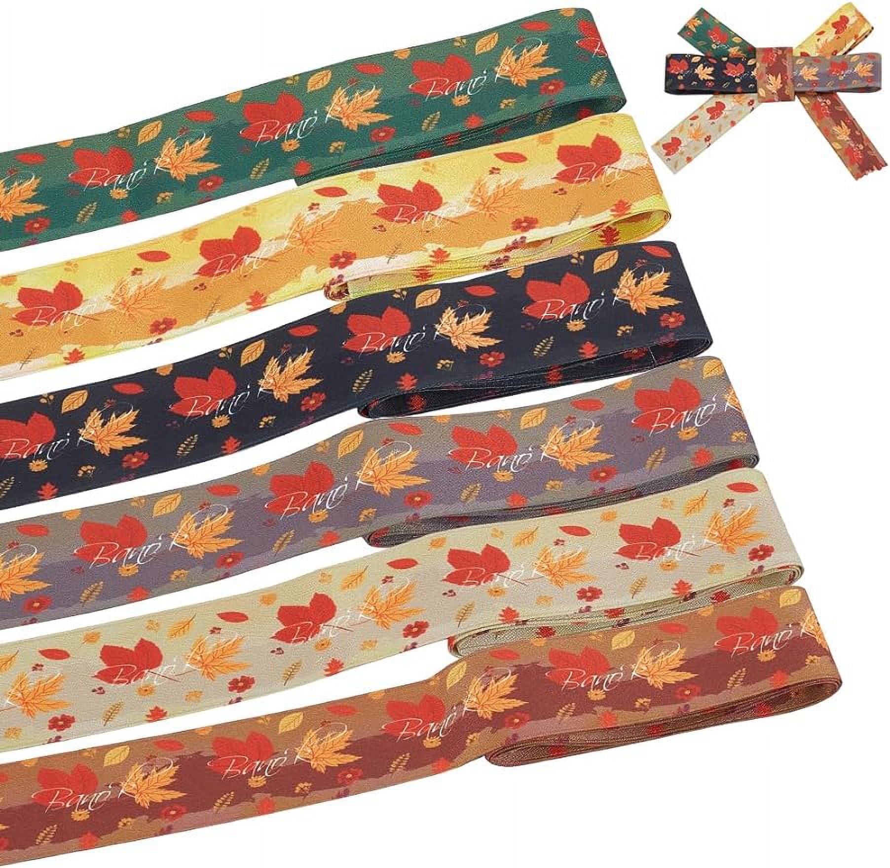 6Yards Fall Ribbons 1-1/2 Autumn Leaves Double-Sided Printed Polyester ...