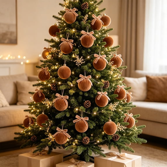 6cm 12PCS Velvet Fabric Christmas Ball Decorative Ornament Set, Luxurious Velvet Baubles with Hanging Loops, Festive Tree Wreath Mantel Decor Holiday Gift for Family Friends