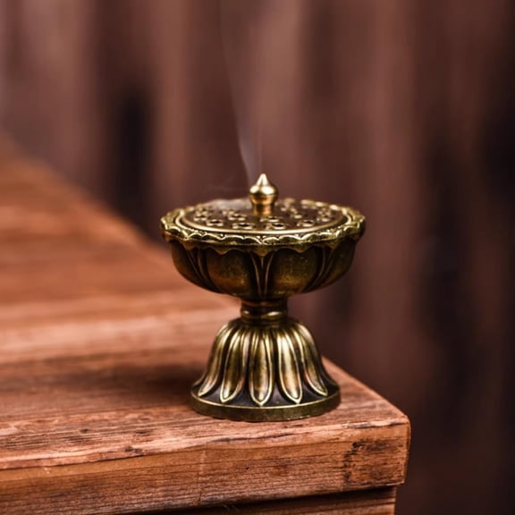 6cm/2.36in Incense Burner Household Indoor Mini Copper Portable Incense Burner, Old Treasure Lotus Lamp (Brass)