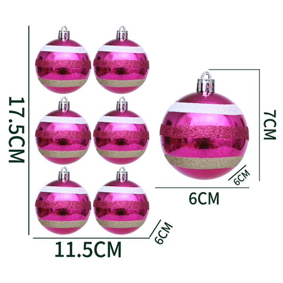 6cm Christmas Ball Ornaments 12 Pack Plastic Striped Hanging Balls Tree Decoration Party Supplies
