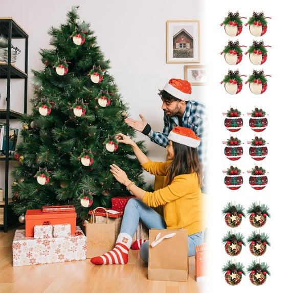 6cm Christmas Cloth Bag Red Plaid 6cm Christmas Tree Hanging Decorations Christmas Foam Decorative Painted Christmas Baubles Decorations for Party Wedding Christmas Decor