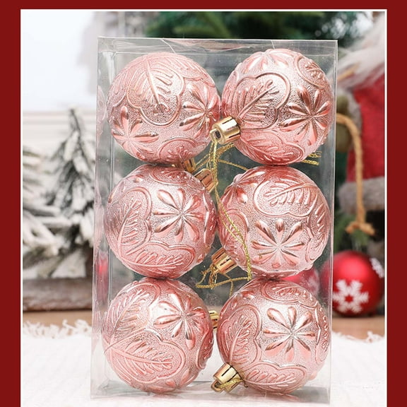 6cm Embossed Christmas Ball Ornaments, Metallic Plated Plastic Hanging Decor for Tree & Holiday Venue Decoration，Rose Gold