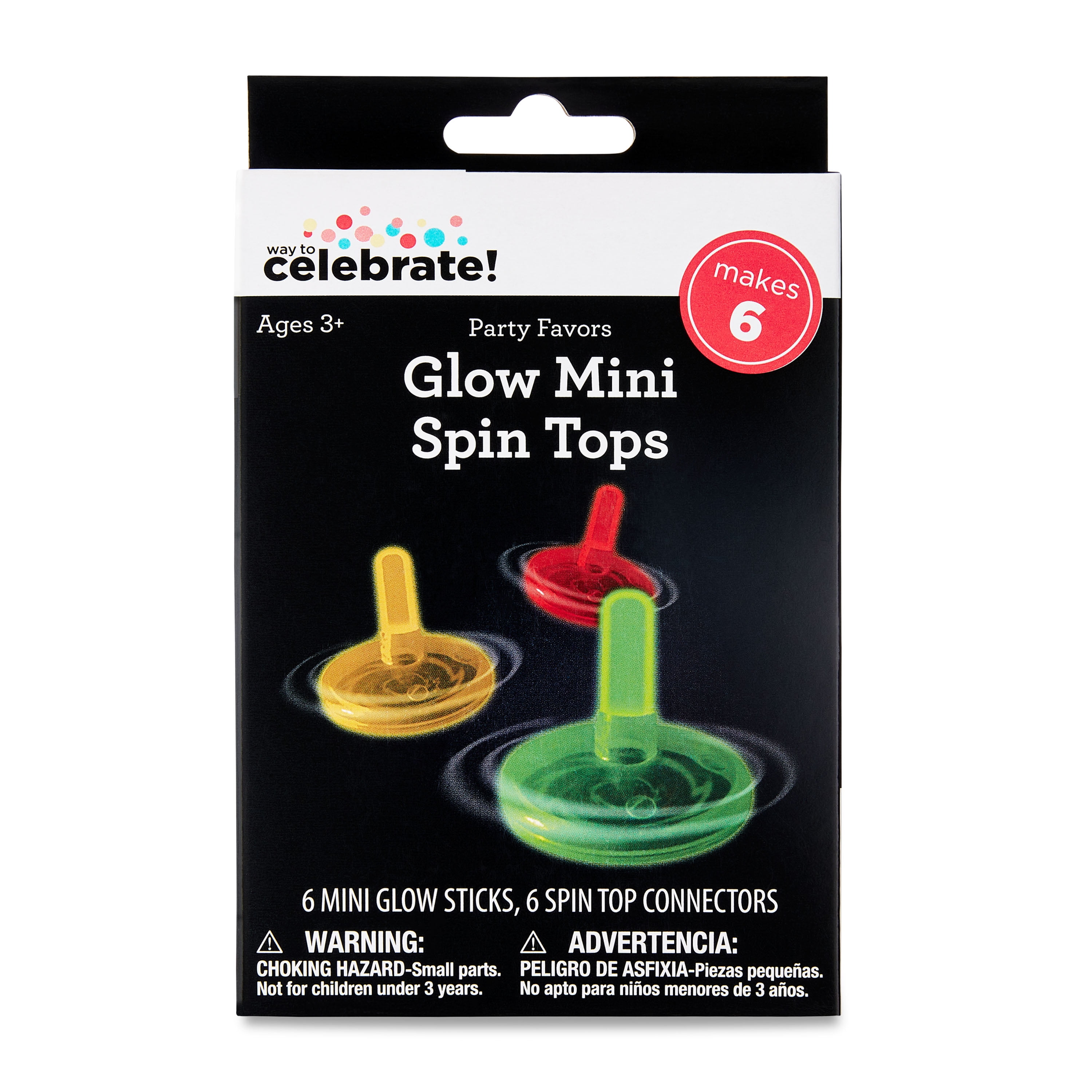 Red/Yellow/Green Glow Mini Spin Top Party Favors, 6 Pieces, by Way To Celebrate