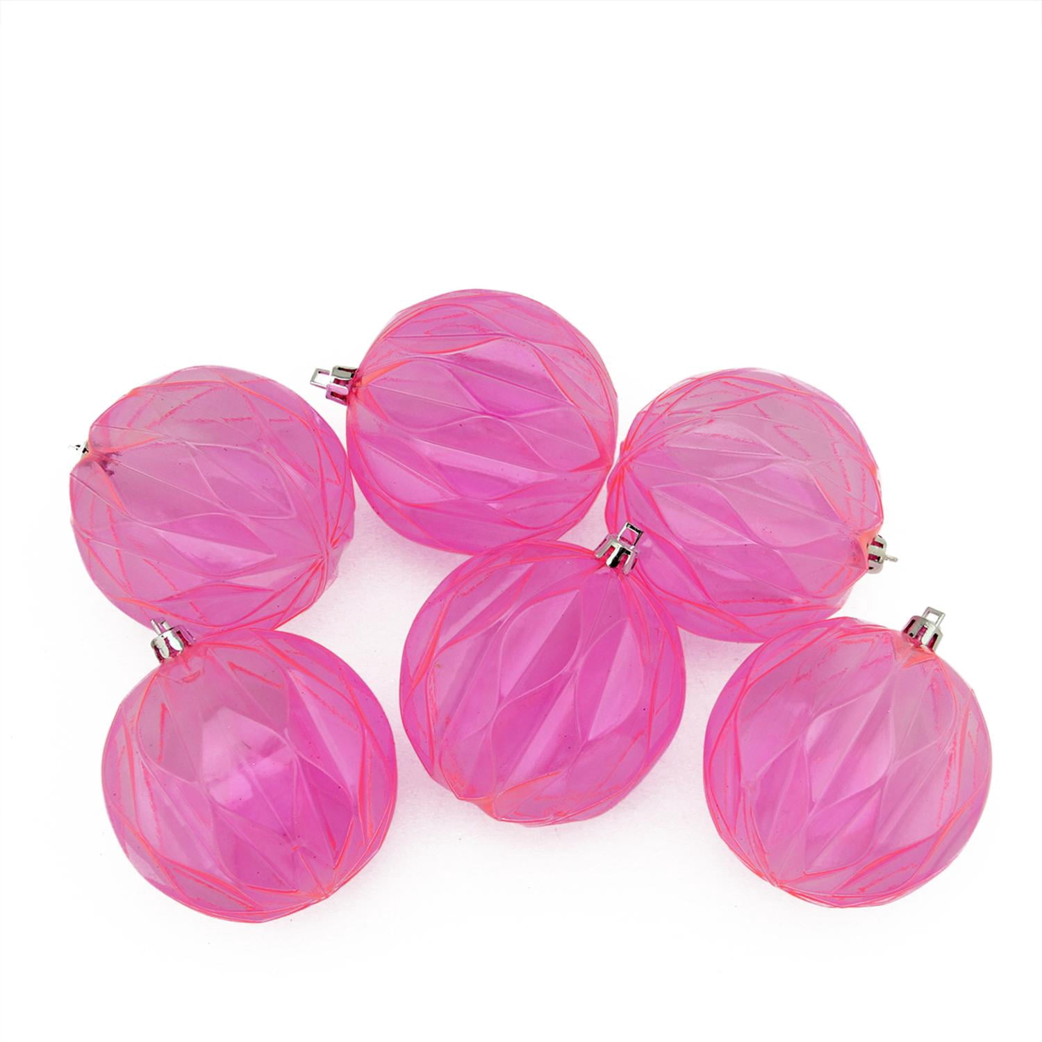 6ct Bubblegum Pink Transparent Rhombus Cut Shatterproof Christmas Ball Ornaments 3"