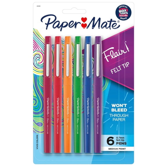 6ct Flair Pens Core Medium Tip Assorted Colors: Felt Tip