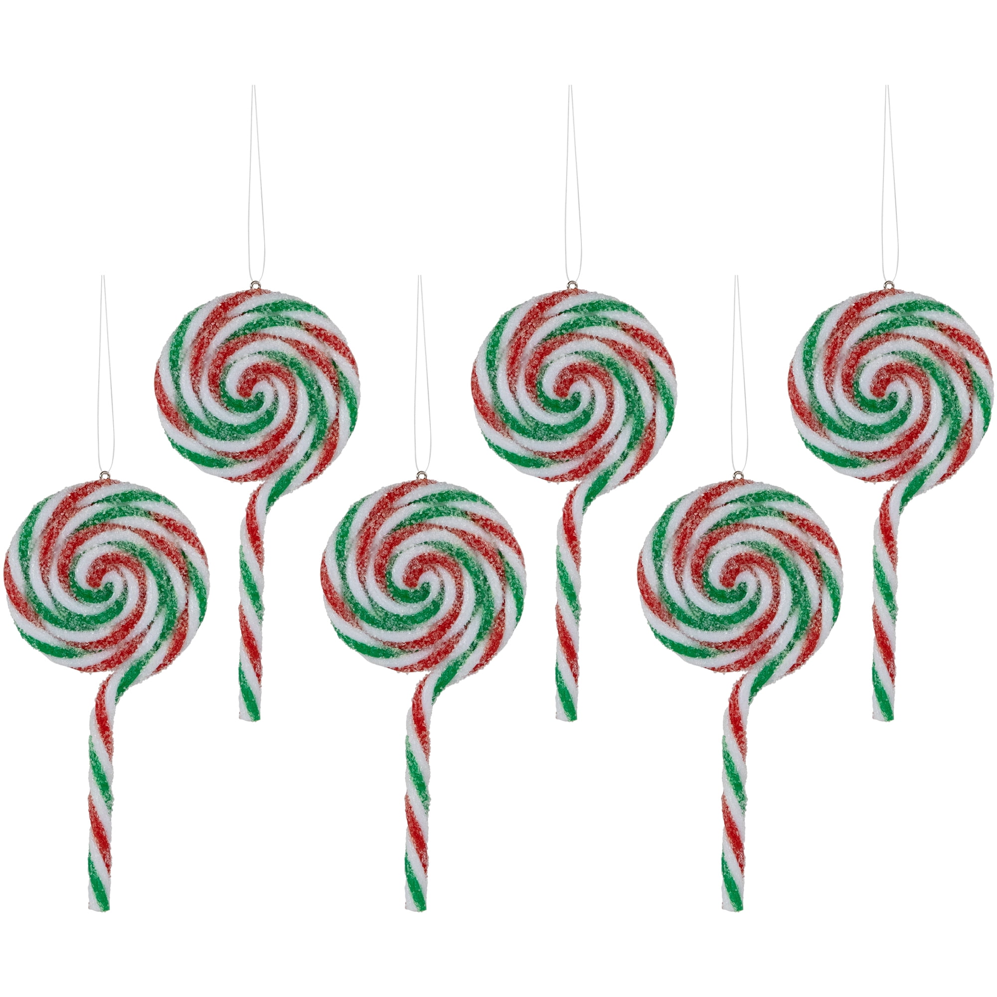 Northlight Frosted White Green and Red Lollipop Christmas Ornaments - 6" - 6ct