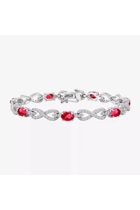 6ct Oval Simulated Diamond Ruby Infinity Tennis Bracelet | 14K White Gold Plated