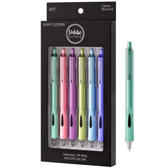 6ct Roller Gel Pens - Silent Clickers - Multi Color - Black Ink