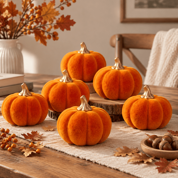 6fall Pumpkin Decor Small Orange Flocked Figurine