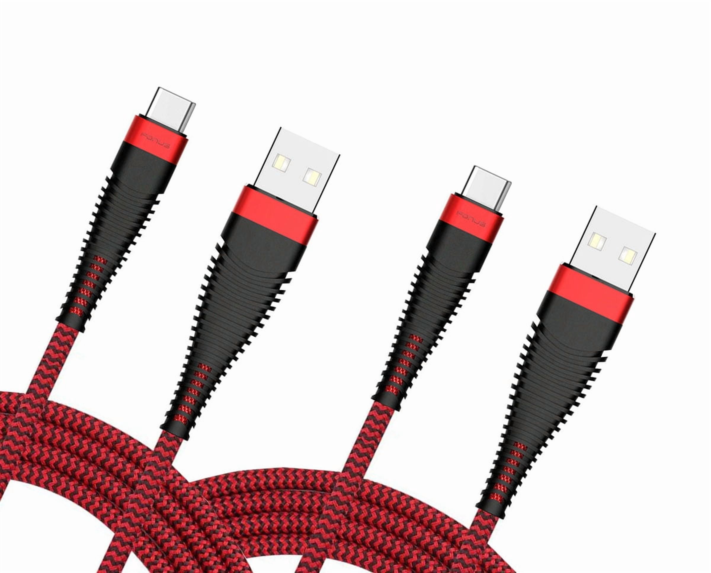 6ft and 10ft Long USB-C Cables Fast Charge for Motorola Moto G Stylus 5G (2022)/G Stylus 5G (2023)/Stylus 5G (2024)/Stylus 5G (2025) - TYPE-C Cord Power Wire Data Sync Red Braided High Speed